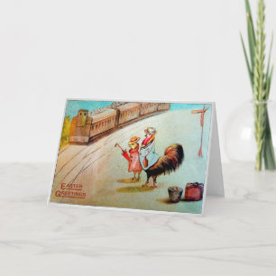 Vintage Travelling Rooster Easter Greetings Card