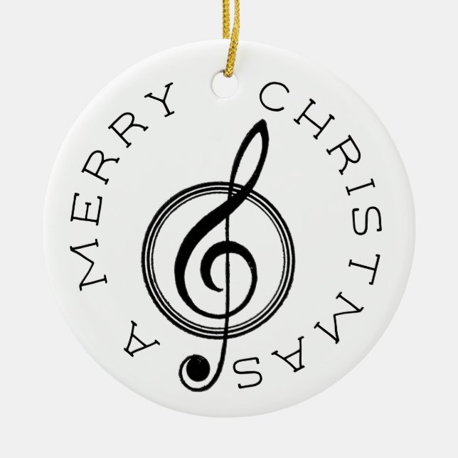 Vintage Treble Clef Merry Christmas Ornament (Front)