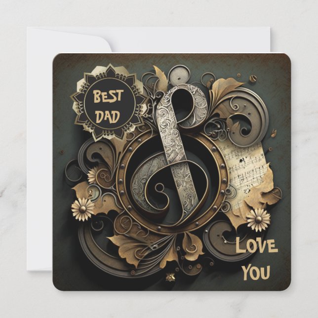 Vintage Treble Clef Metal Art Holiday Card (Front)