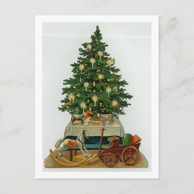 Vintage Tree and Wooden Toys Holiday Postcard (Front)