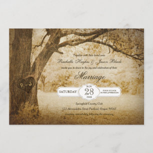 Vintage Tree Carving Wedding Invitation