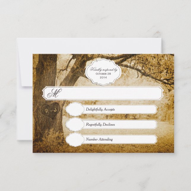 Vintage Tree Carving Wedding RSVP 1.0 (Front)