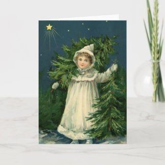 Vintage Tree Farm Girl Holiday Card