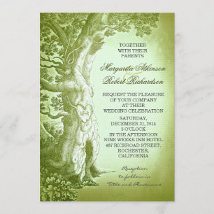 vintage tree green rustic wedding invitations