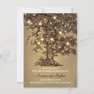 Vintage Tree Lights Rustic Save The Date Invites