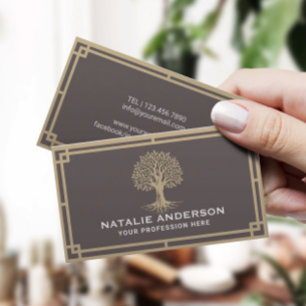Vintage Tree Logo Elegant Life Coach Yoga SPA  Business Card