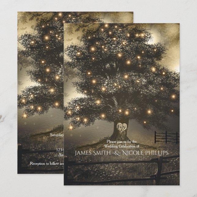 Vintage Tree & Night Lights Wedding Invitations (Front/Back)