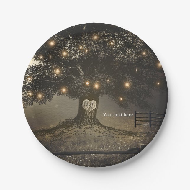 Vintage Tree & Night Lights Wedding Reception Paper Plate (Front)