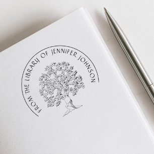Vintage Tree of Life Floral Library Books Self-inking Stamp
