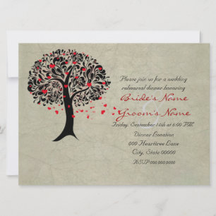 Vintage Tree of Red Hearts Wedding Invitations