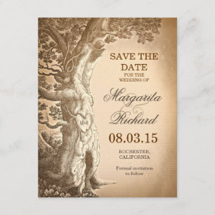 vintage tree old rustic save the date cards