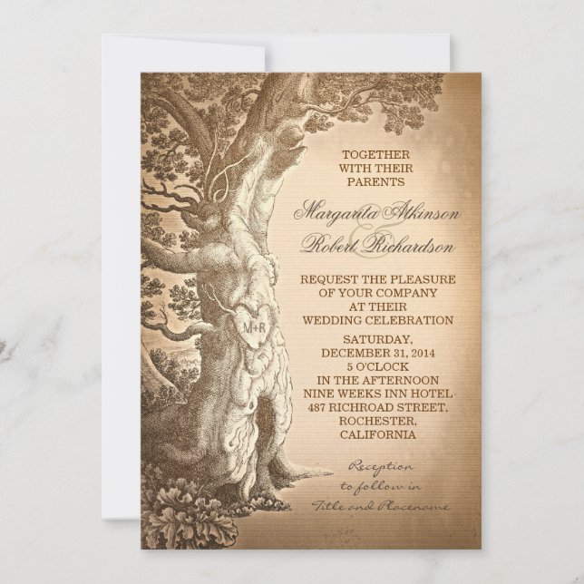vintage tree old rustic wedding invitations (Front)