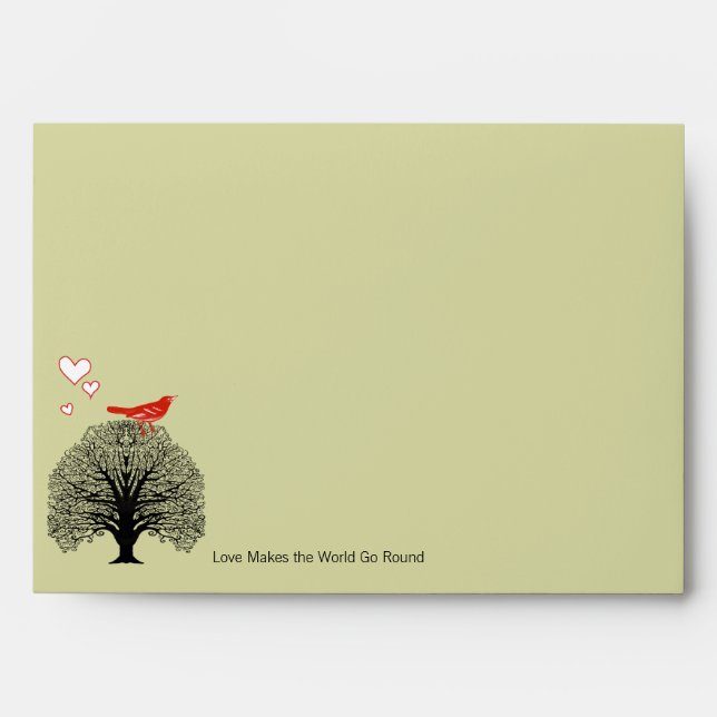 Vintage  Tree Red Love Bird Wedding  Envelopes (Front)