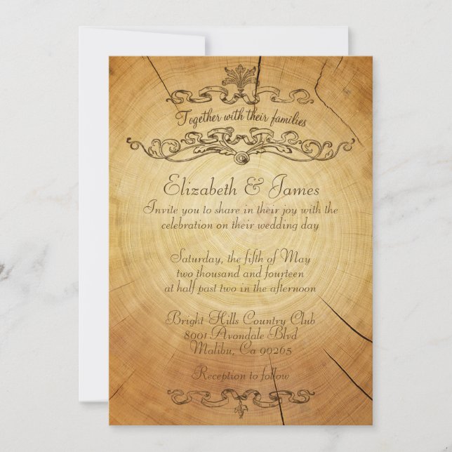 Vintage Tree Rings Wedding Invitations (Front)