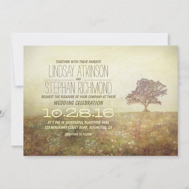Vintage tree rustic old wedding invitations (Front)