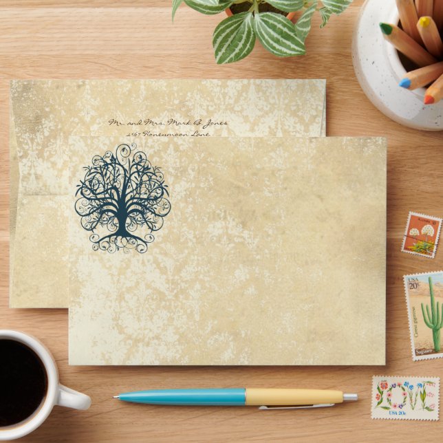 Vintage Tree Swirl Distressed Damask Envelopes (Desk)