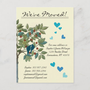 Vintage Tree Teal  Birds We Have Moved Announcement Postcard