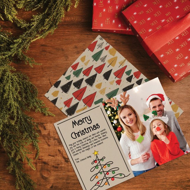 Vintage Trees Charm: Merry Christmas Photo Holiday Card (Creator Uploaded)