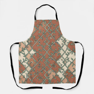 Vintage Trellis Vine Floral Pattern Terracotta Apron