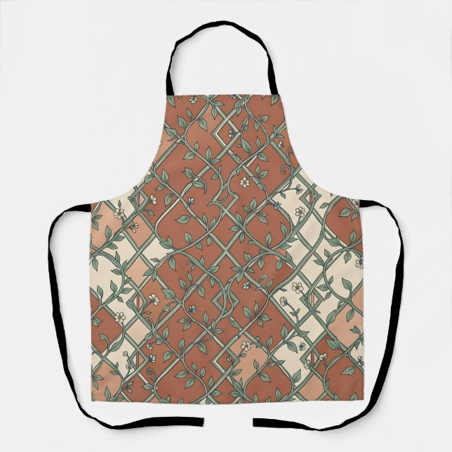 Vintage Trellis Vine Floral Pattern Terracotta Apron (Front)