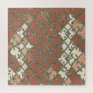 Vintage Trellis Vine Floral Pattern Terracotta Jigsaw Puzzle