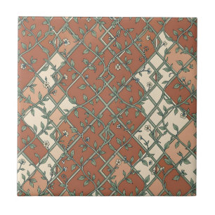 Vintage Trellis Vine Floral Pattern Terracotta Tile