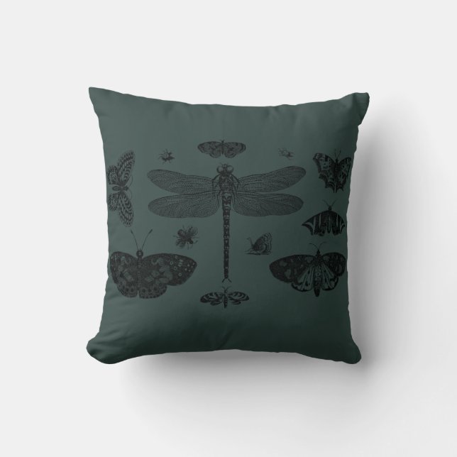 Vintage Trendy Butterflies Dragonfly Bee Fall Cushion (Front)