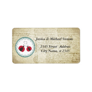 Vintage trendy cute ladybugs in love wedding label