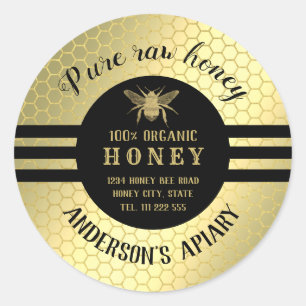 Vintage trendy gold honey jar bee apiary classic round sticker