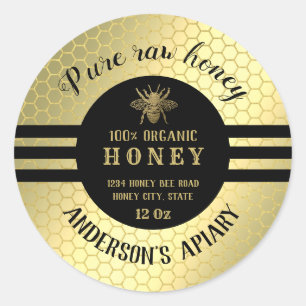 Vintage trendy gold honey jar bee apiary classic round sticker