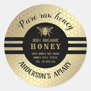 Vintage trendy gold honey jar bee apiary classic round sticker