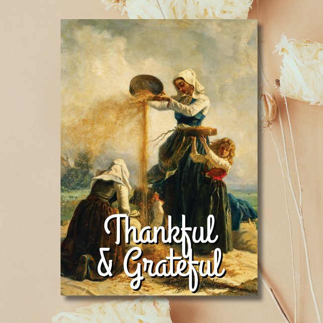 Vintage Trendy Grateful and Thankful Harvest Holiday Card (Creator Uploaded)