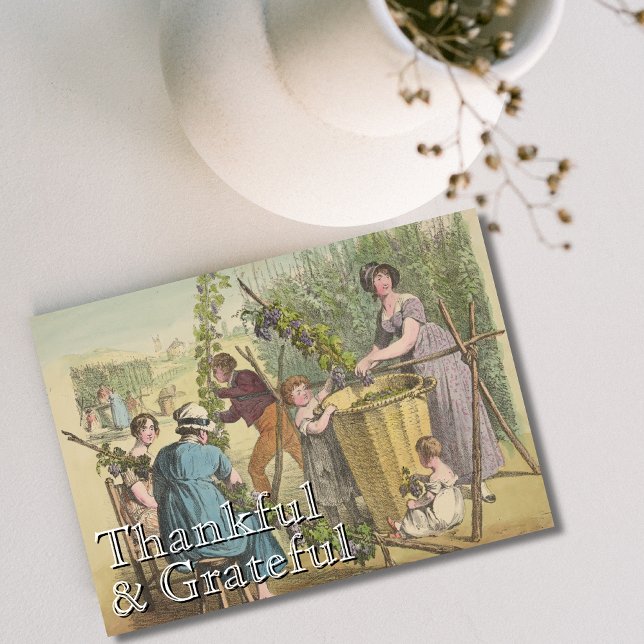 Vintage Trendy Grateful & Thankful Grape Harvest Holiday Card (Creator Uploaded)