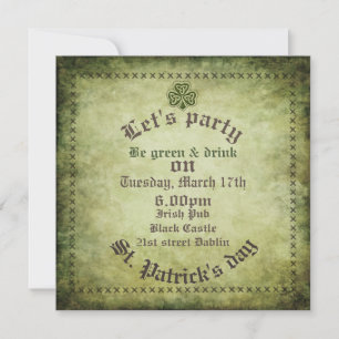 Vintage trendy grundge Irish shamrock Invitation