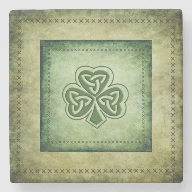 Vintage trendy grundge Irish shamrock Stone Coaster (Front)