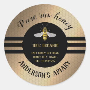 Vintage trendy honey jar bee apiary classic round sticker