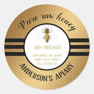 Vintage trendy honey jar bee apiary classic round sticker