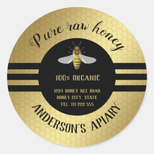 Vintage trendy honey jar bee apiary classic round sticker
