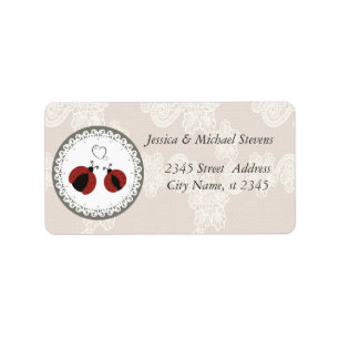 Vintage trendy lace ladybugs in love wedding label