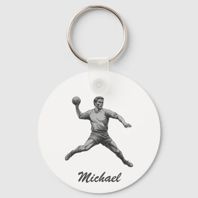 Vintage Trendy Modern Handball Player Personalised Key Ring (Front)
