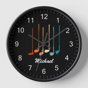 Vintage Trendy Modern Personalised Golf sticks Clock