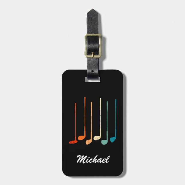 Vintage Trendy Modern Personalised Golf sticks     Luggage Tag (Front Vertical)
