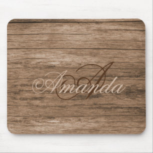 Vintage Trendy Rustic Monogram Wood Designed Mouse Mat