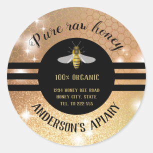 Vintage trendy sparkle honey jar bee apiary classic round sticker