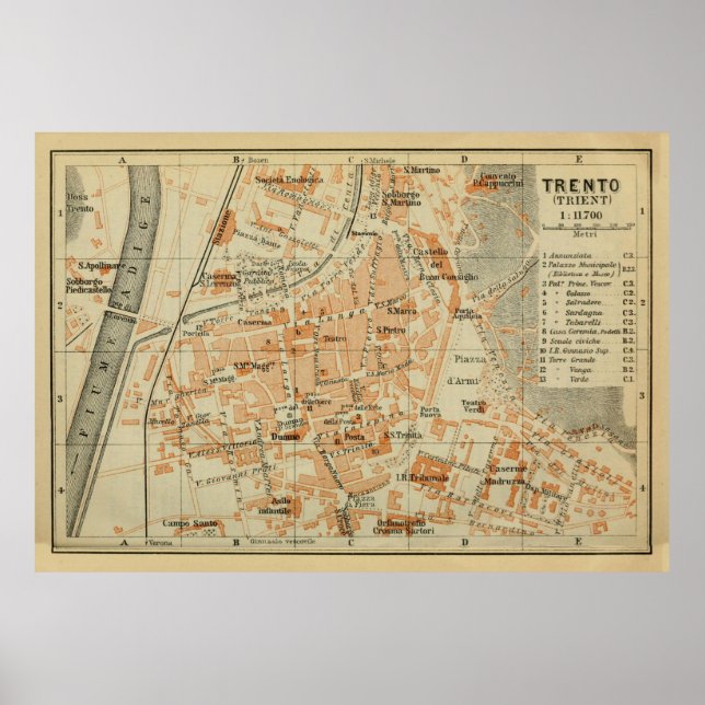 Vintage Trento Italy Map (1911) Poster (Front)