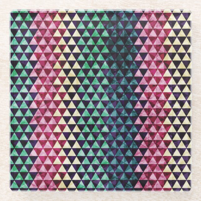 Vintage Triangle Geometric Seamless Pattern Glass Coaster (Front)