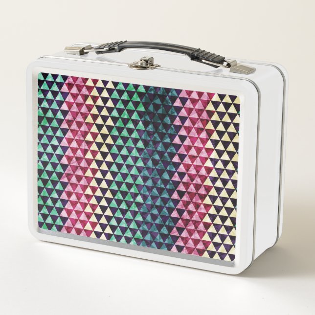 Vintage Triangle Geometric Seamless Pattern Metal Lunch Box (Front)