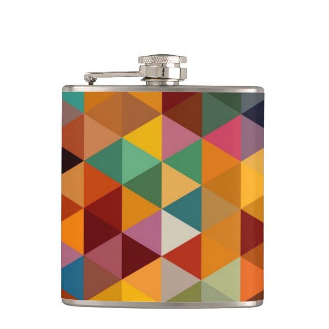 Vintage Triangles Pattern Background. Hip Flask (Front)