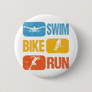 Vintage Triathlon - Swim Bike Run 6 Cm Round Badge