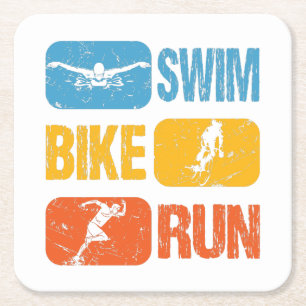 Vintage Triathlon - Swim Bike Run Square Paper Coaster